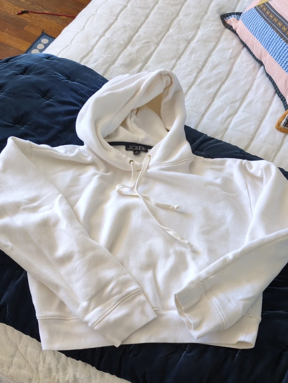 J. Crew Women's White Pullover Hoodie Sweater, Medium